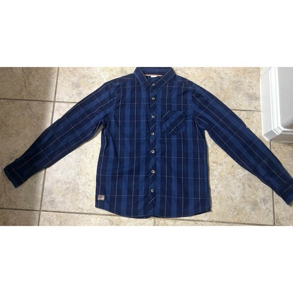 Max Blue Plaid Long Sleeve Button-Down Shirt Boys Size 11-12 Years